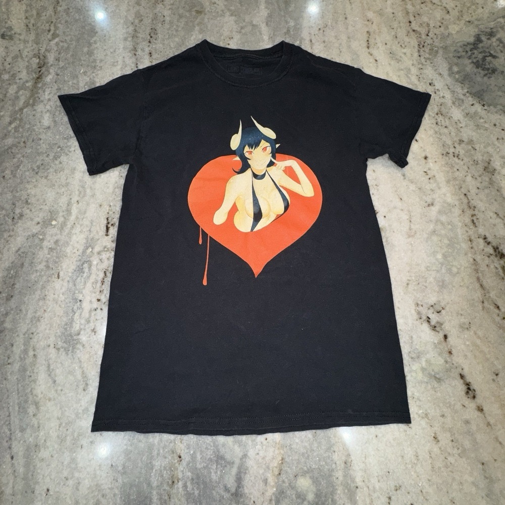 Spencer's Lewd Complex Men's Small Graphic Tee Shirt Black Front Back Lady Anime